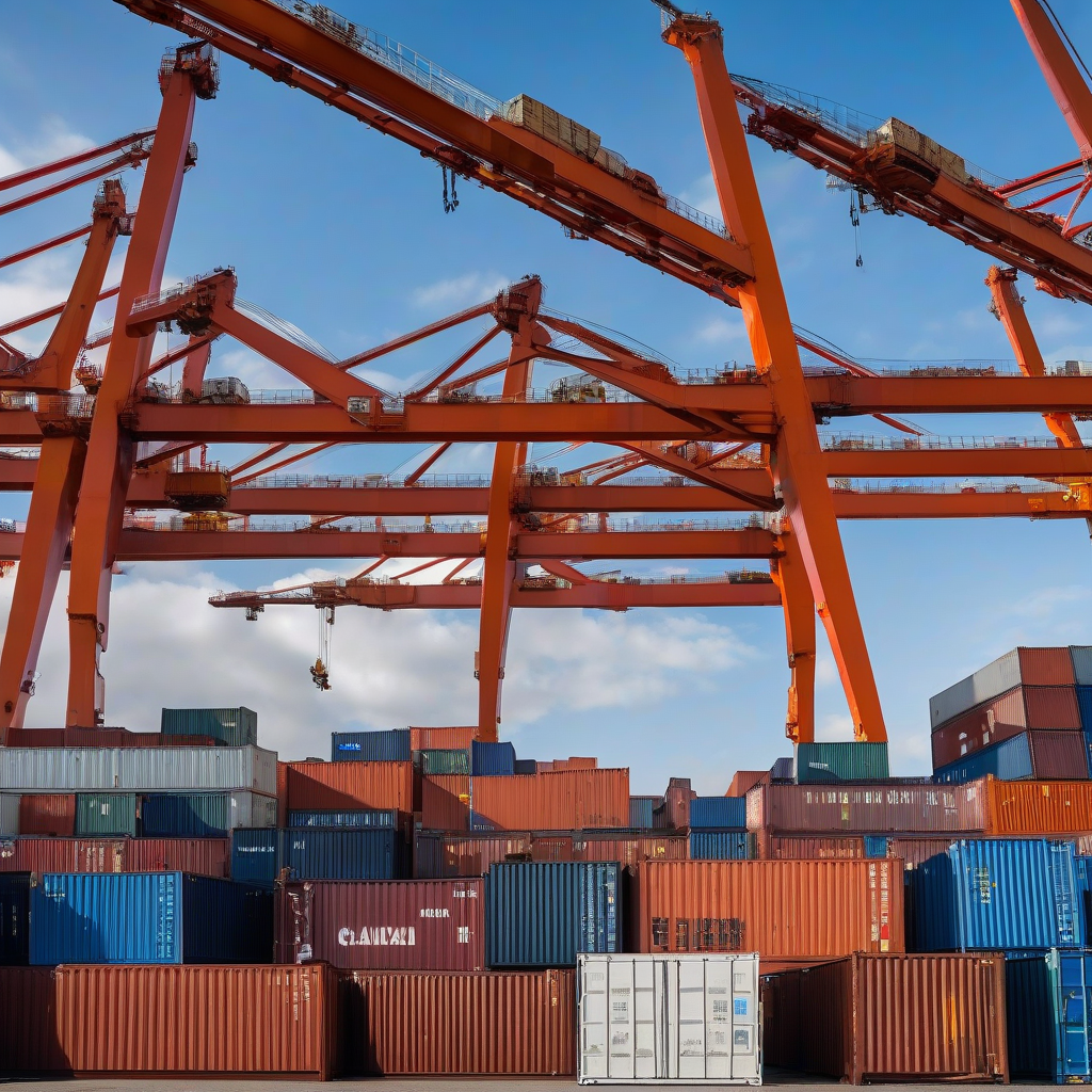 Shipping containers stacked at a container terminal port