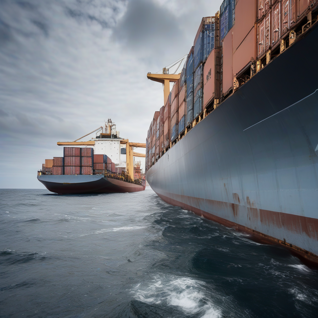 Cargo ship loaded with shipping containers at sea